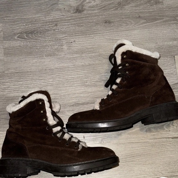 Aquatalia Lenore Hiker Boot Womens Size 7.5 Brown Fur Trim Winter Italy suede - Picture 5 of 9